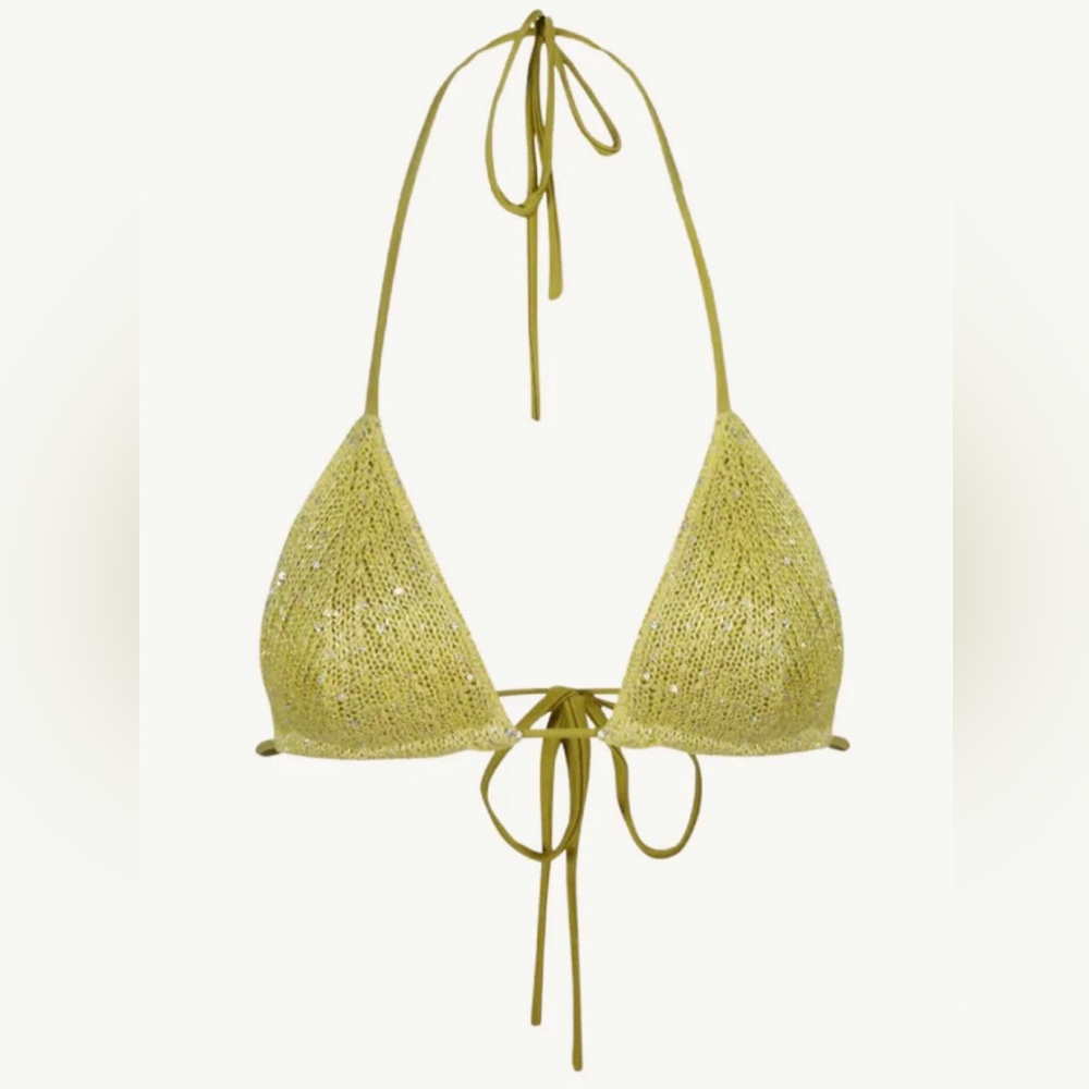 ASTA RESORT Lio Sequin Bikini Top in Chartreuse Size Medium